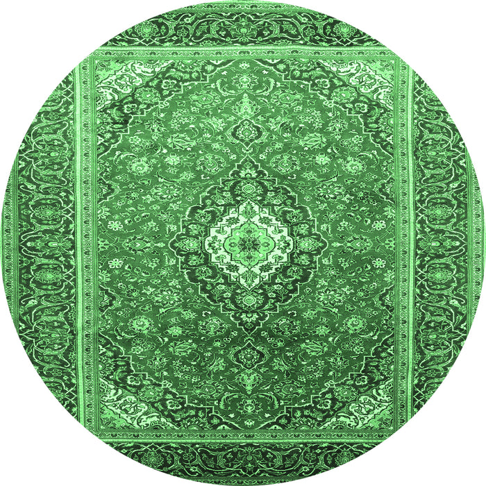 Round Medallion Emerald Green Traditional Rug, tr545emgrn