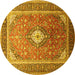 Round Machine Washable Medallion Yellow Traditional Rug, wshtr545yw