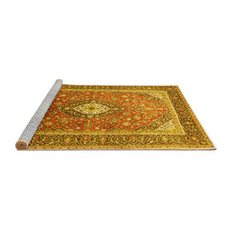Sideview of Machine Washable Medallion Yellow Traditional Rug, wshtr545yw