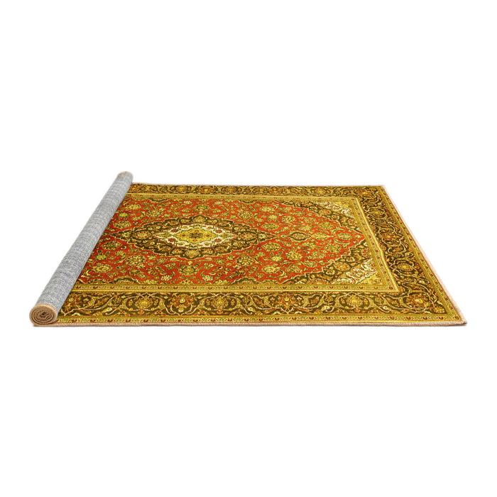 Sideview of Machine Washable Medallion Yellow Traditional Rug, wshtr545yw