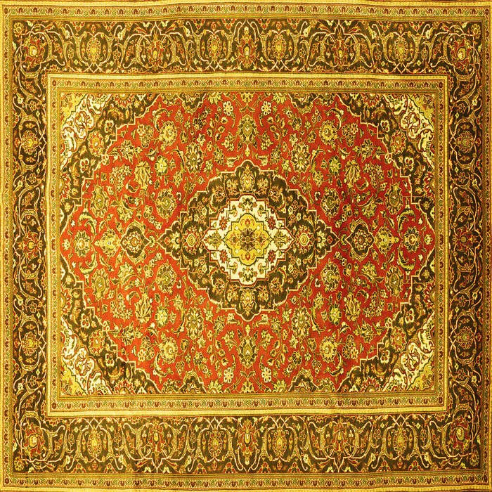 Square Machine Washable Medallion Yellow Traditional Rug, wshtr545yw