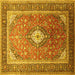 Square Machine Washable Medallion Yellow Traditional Rug, wshtr545yw