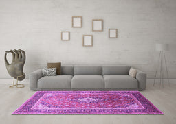 Machine Washable Medallion Purple Traditional Area Rugs in a Living Room, wshtr545pur