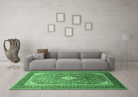 Machine Washable Medallion Emerald Green Traditional Rug, wshtr545emgrn