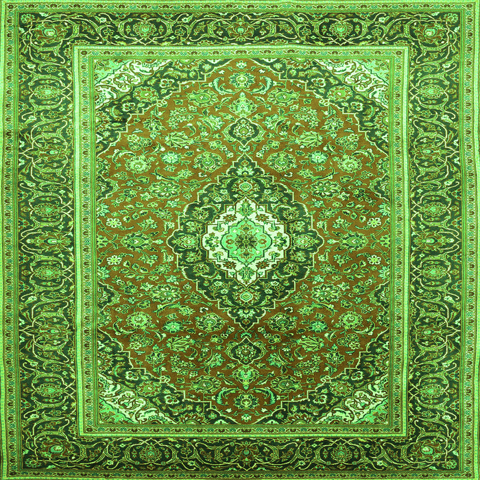 Round Machine Washable Medallion Green Traditional Area Rugs, wshtr545grn