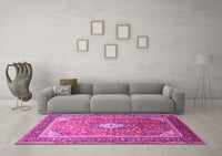 Machine Washable Medallion Pink Traditional Rug, wshtr545pnk