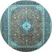 Round Machine Washable Medallion Light Blue Traditional Rug, wshtr545lblu