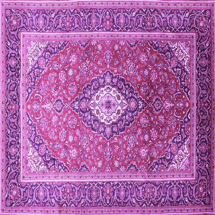 Square Machine Washable Medallion Purple Traditional Area Rugs, wshtr545pur
