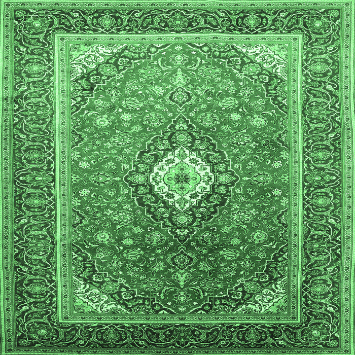 Square Machine Washable Medallion Emerald Green Traditional Area Rugs, wshtr545emgrn