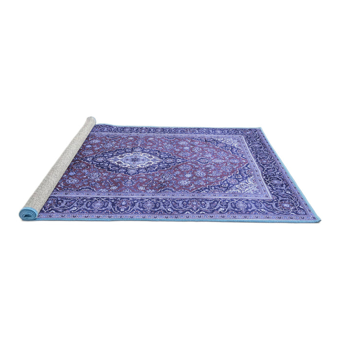 Sideview of Machine Washable Medallion Blue Traditional Rug, wshtr545blu