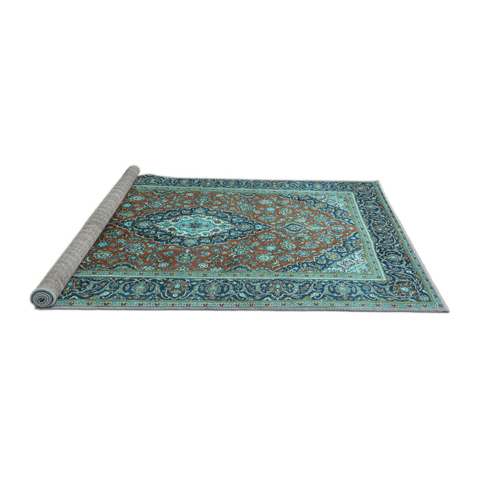 Sideview of Machine Washable Medallion Light Blue Traditional Rug, wshtr545lblu
