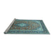 Sideview of Machine Washable Medallion Light Blue Traditional Rug, wshtr545lblu