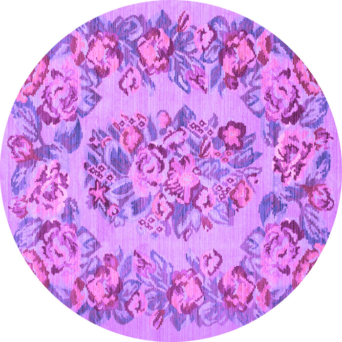 Round Machine Washable Medallion Purple French Area Rugs, wshtr546pur