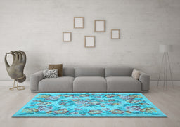 Machine Washable Medallion Light Blue French Rug in a Living Room, wshtr546lblu