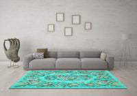 Machine Washable Medallion Turquoise French Rug, wshtr546turq