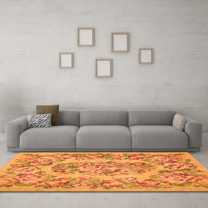 Machine Washable Medallion Orange French Area Rugs in a Living Room, wshtr546org