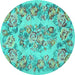 Round Machine Washable Medallion Turquoise French Area Rugs, wshtr546turq