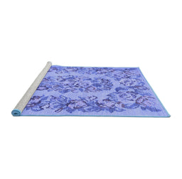 Sideview of Machine Washable Medallion Blue French Rug, wshtr546blu