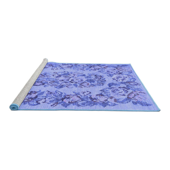 Sideview of Machine Washable Medallion Blue French Rug, wshtr546blu