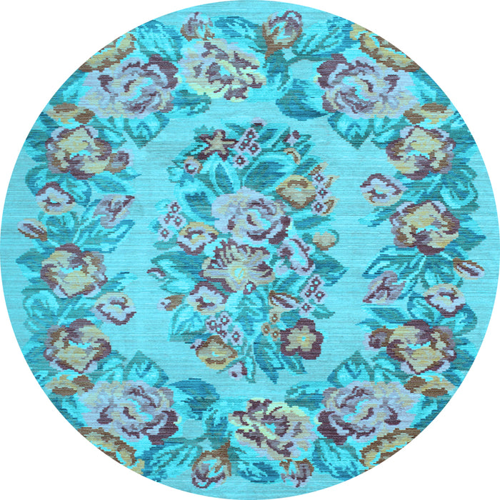 Round Machine Washable Medallion Light Blue French Rug, wshtr546lblu