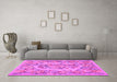 Machine Washable Medallion Pink French Rug in a Living Room, wshtr546pnk