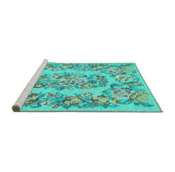 Sideview of Machine Washable Medallion Turquoise French Area Rugs, wshtr546turq