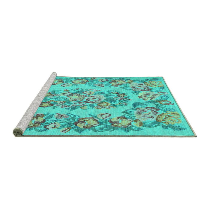 Sideview of Machine Washable Medallion Turquoise French Area Rugs, wshtr546turq