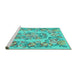 Sideview of Machine Washable Medallion Turquoise French Area Rugs, wshtr546turq