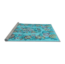 Sideview of Machine Washable Medallion Light Blue French Rug, wshtr546lblu