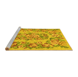 Sideview of Machine Washable Medallion Yellow French Rug, wshtr546yw
