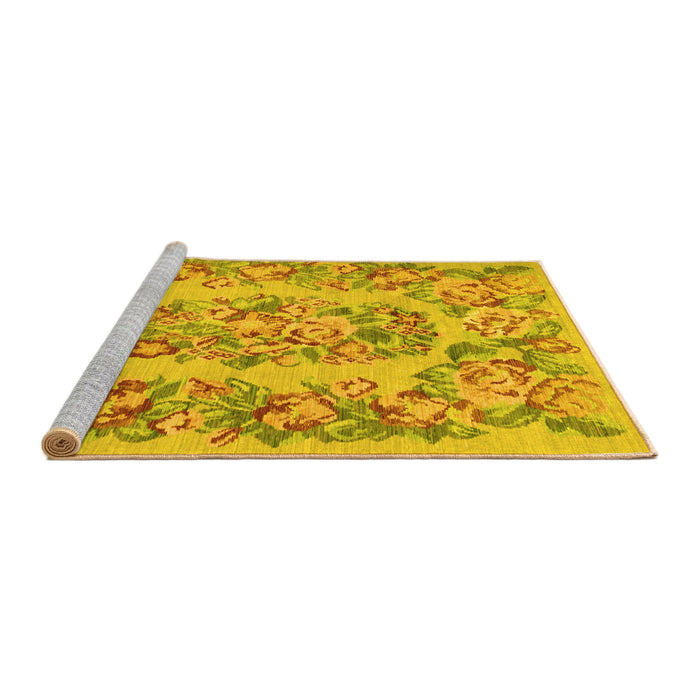 Sideview of Machine Washable Medallion Yellow French Rug, wshtr546yw