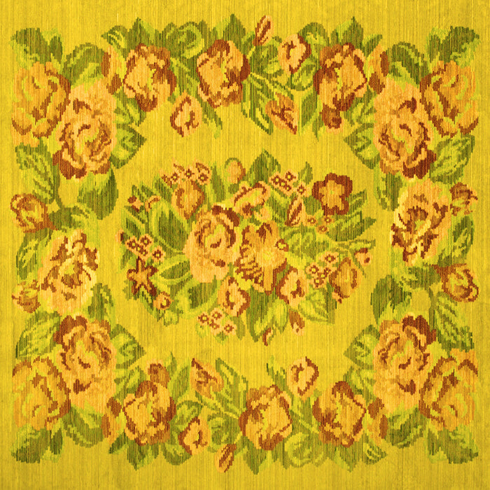 Square Machine Washable Medallion Yellow French Rug, wshtr546yw