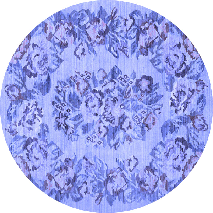 Round Machine Washable Medallion Blue French Rug, wshtr546blu