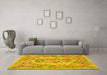 Machine Washable Medallion Yellow French Rug in a Living Room, wshtr546yw