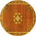 Round Machine Washable Medallion Yellow Traditional Rug, wshtr547yw