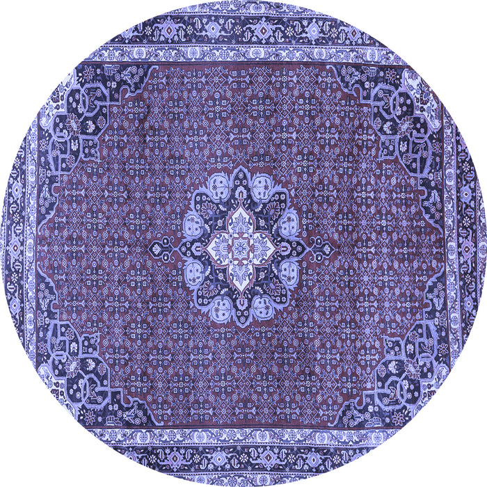 Round Machine Washable Medallion Blue Traditional Rug, wshtr547blu