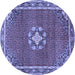 Round Machine Washable Medallion Blue Traditional Rug, wshtr547blu