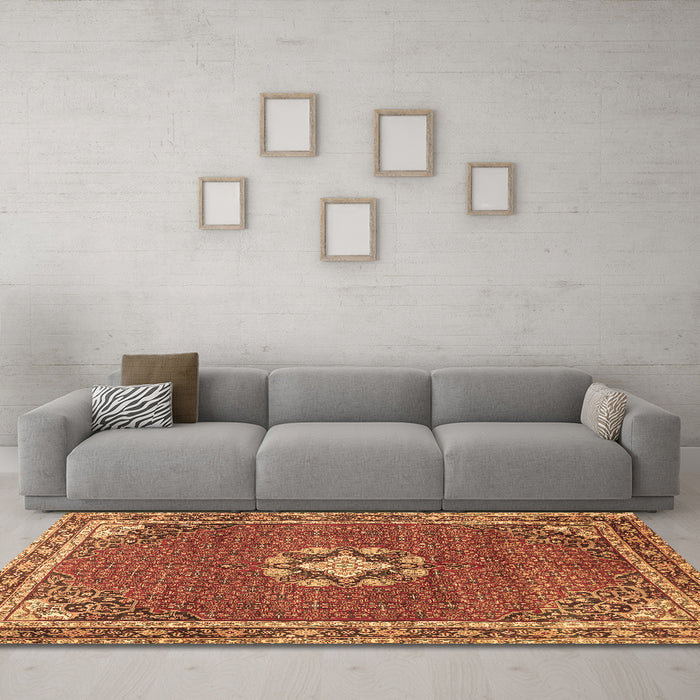 Machine Washable Medallion Brown Traditional Rug in a Living Room,, wshtr547brn