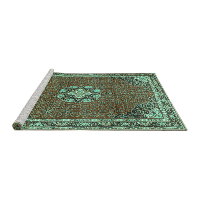 Sideview of Machine Washable Medallion Turquoise Traditional Area Rugs, wshtr547turq