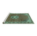 Sideview of Machine Washable Medallion Turquoise Traditional Area Rugs, wshtr547turq