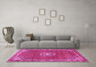 Machine Washable Medallion Pink Traditional Rug in a Living Room, wshtr547pnk