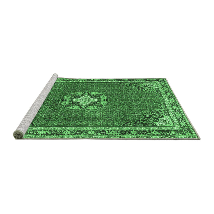 Sideview of Machine Washable Medallion Emerald Green Traditional Area Rugs, wshtr547emgrn