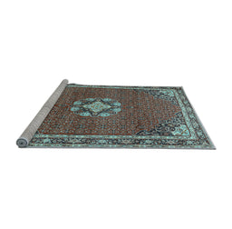 Sideview of Machine Washable Medallion Light Blue Traditional Rug, wshtr547lblu