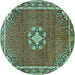 Round Machine Washable Medallion Turquoise Traditional Area Rugs, wshtr547turq