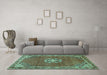 Machine Washable Medallion Turquoise Traditional Area Rugs in a Living Room,, wshtr547turq