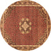 Round Machine Washable Medallion Brown Traditional Rug, wshtr547brn