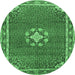 Round Machine Washable Medallion Emerald Green Traditional Area Rugs, wshtr547emgrn