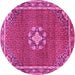 Round Machine Washable Medallion Pink Traditional Rug, wshtr547pnk