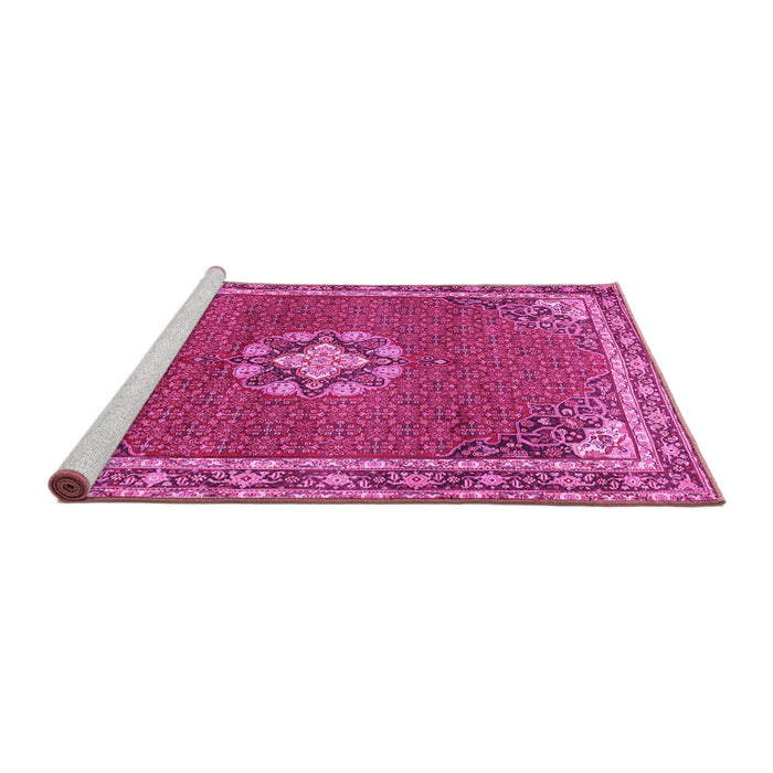 Sideview of Machine Washable Medallion Pink Traditional Rug, wshtr547pnk