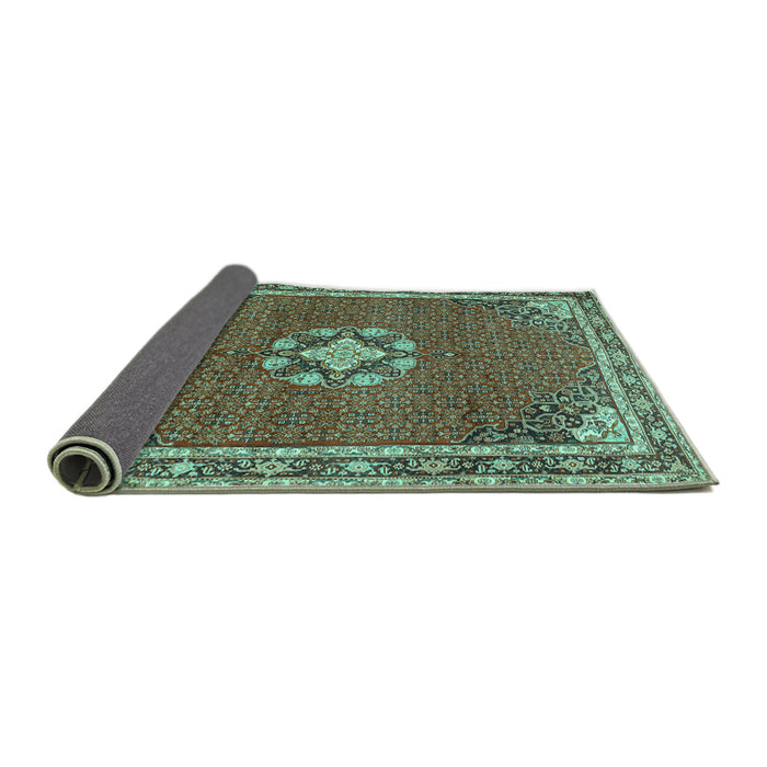 Sideview of Medallion Turquoise Traditional Rug, tr547turq